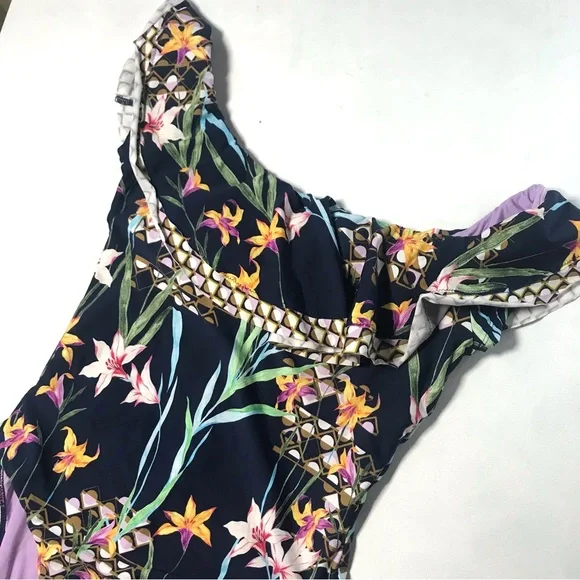 Trina Turk Fiji Ruffled Off Shoulder One Piece Flattering size 12 Large … - Picture 3 of 12